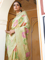 Janasya Light Green Chanderi Silk Ethnic Motifs Woven Design Saree | Grocsy