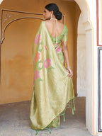Janasya Light Green Chanderi Silk Ethnic Motifs Woven Design Saree | Grocsy