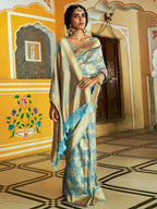 Janasya Grey Banarasi Silk Woven Floral Design Banarasi Saree | Grocsy