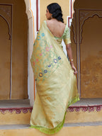 Janasya Light Green Banarasi Silk Woven Floral Design Banarasi Saree | Grocsy