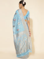 Janasya Sky Blue Chanderi Silk Ethnic Motifs Woven Design Saree | Grocsy