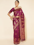 Janasya Wine Banarasi Silk Woven Ethnic Motifs Banarasi Silk Saree | Grocsy