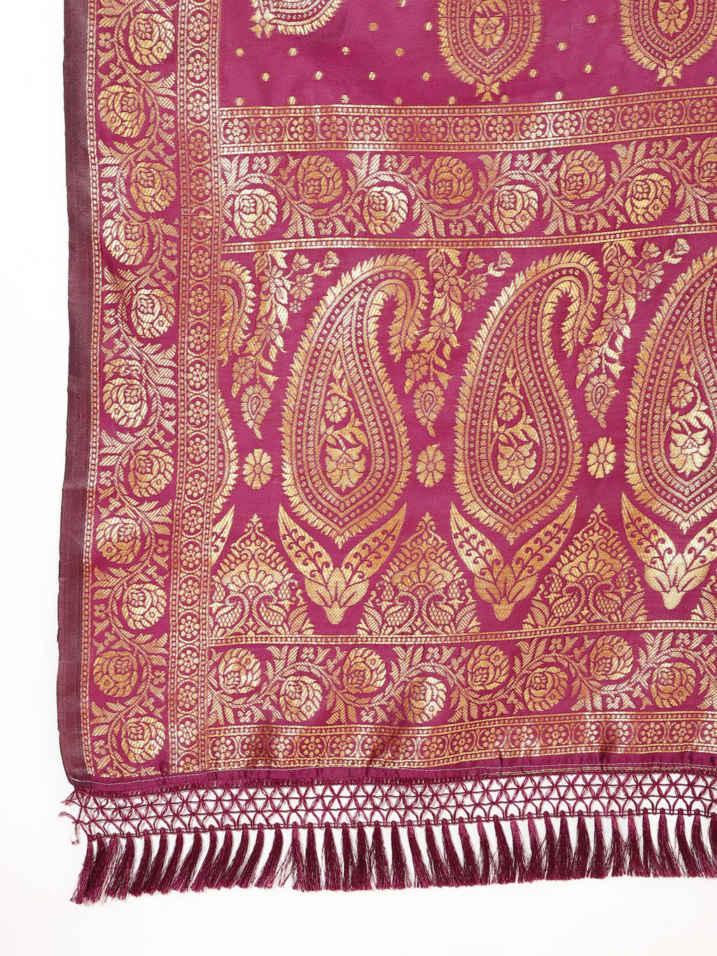 Janasya Wine Banarasi Silk Woven Ethnic Motifs Banarasi Silk Saree | Grocsy