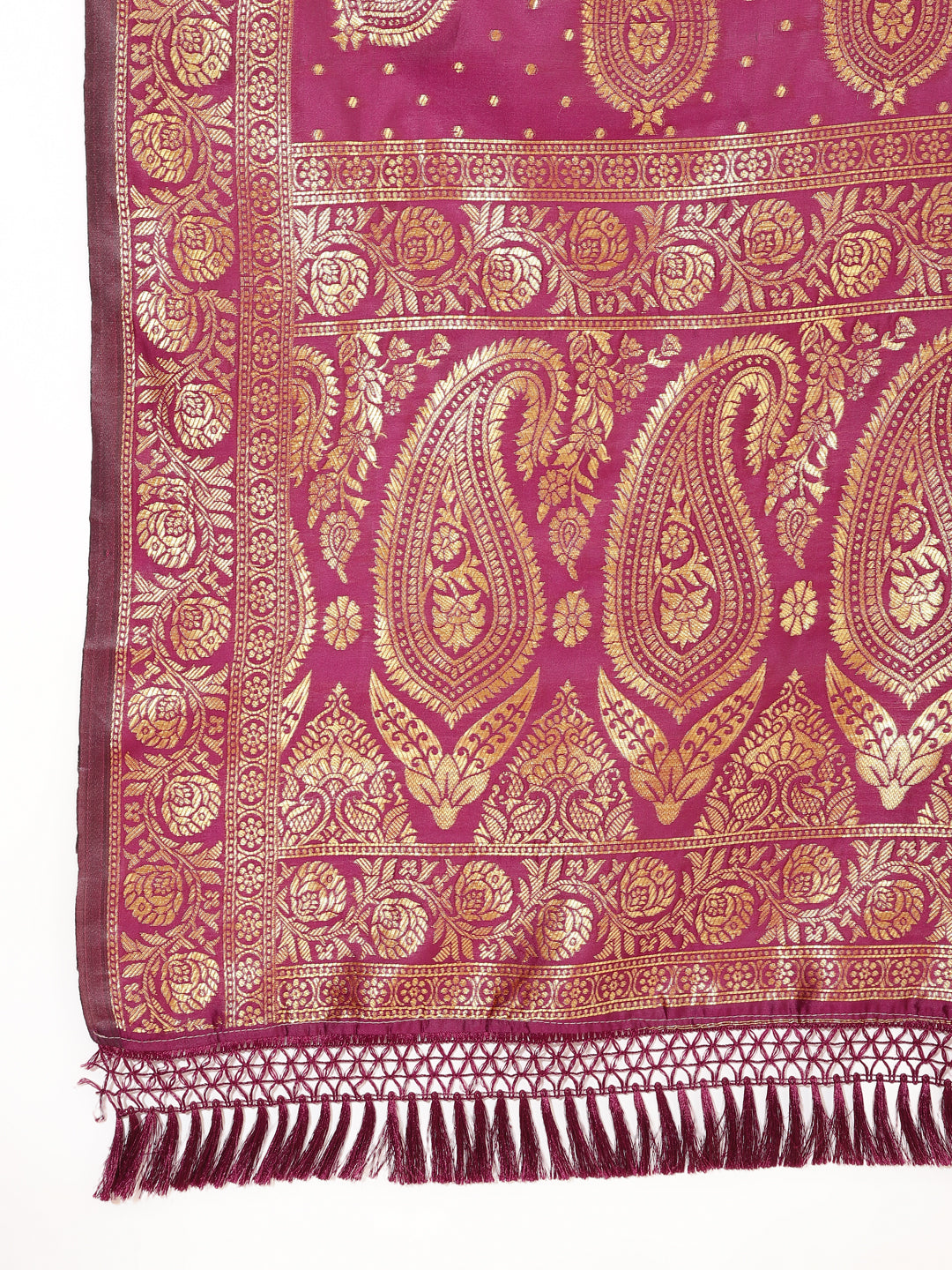 Janasya Wine Banarasi Silk Woven Ethnic Motifs Banarasi Silk Saree | Grocsy