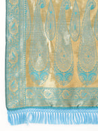 Janasya Turquoise Blue Banarasi Silk Woven Ethnic Motifs Banarasi Silk Saree | Grocsy