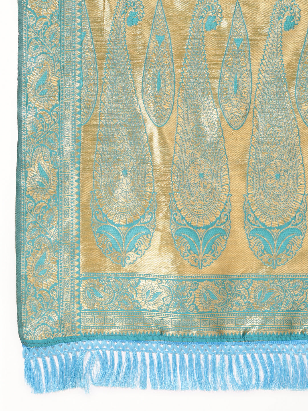 Janasya Turquoise Blue Banarasi Silk Woven Ethnic Motifs Banarasi Silk Saree | Grocsy
