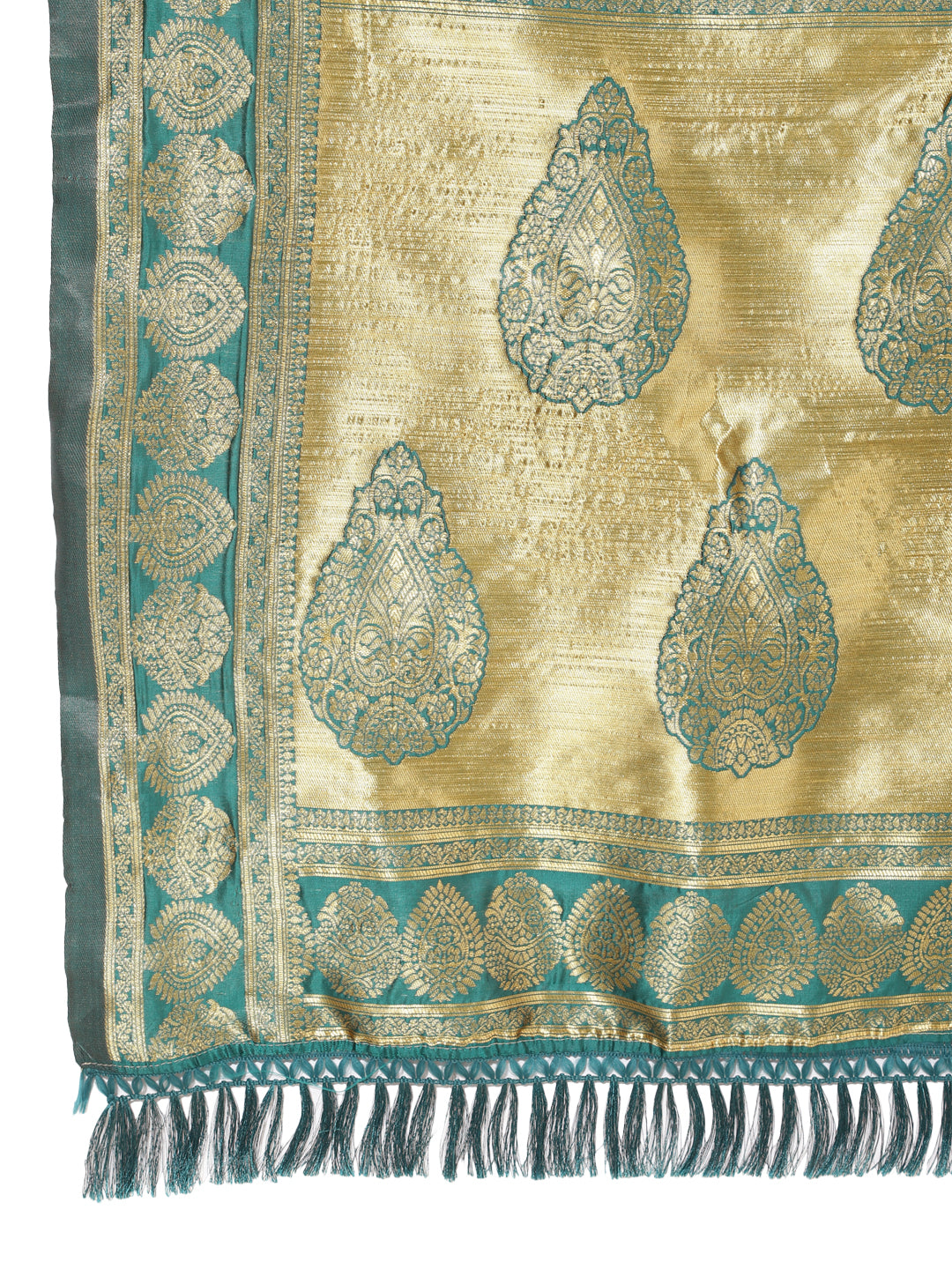 Janasya Peacock Green Silk Woven Ethnic Motifs Banarasi Silk Saree | Grocsy