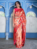 Janasya Pink Paithani Silk Woven Ethnic Motifs Paithani Silk Saree | Grocsy