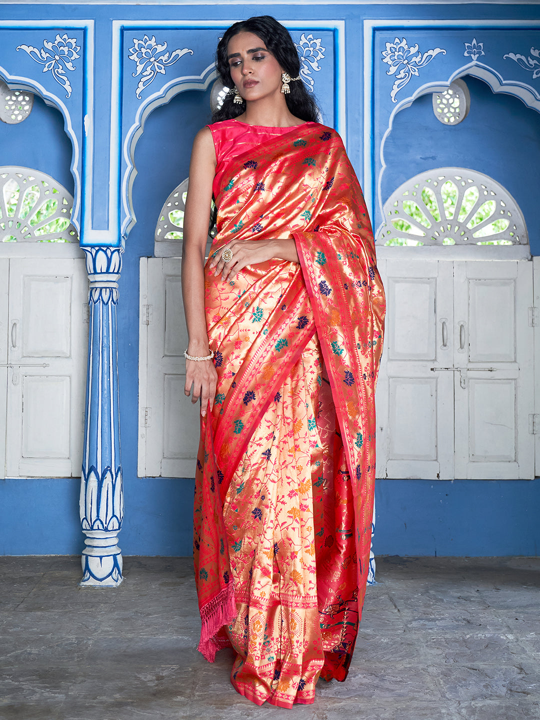 Janasya Pink Paithani Silk Woven Ethnic Motifs Paithani Silk Saree | Grocsy