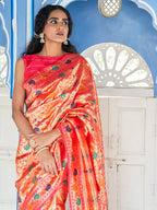 Janasya Pink Paithani Silk Woven Ethnic Motifs Paithani Silk Saree | Grocsy