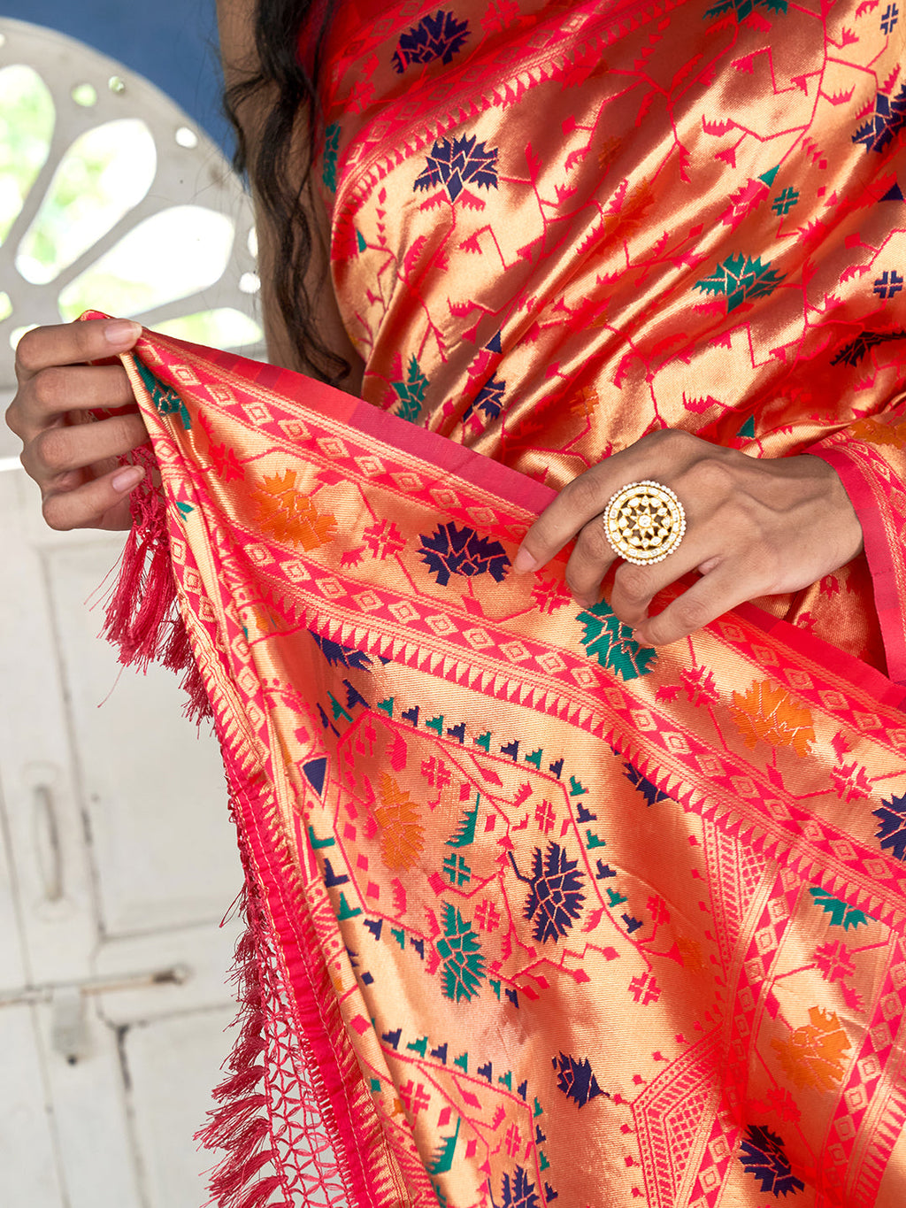 Janasya Pink Paithani Silk Woven Ethnic Motifs Paithani Silk Saree | Grocsy