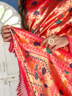 Janasya Pink Paithani Silk Woven Ethnic Motifs Paithani Silk Saree | Grocsy