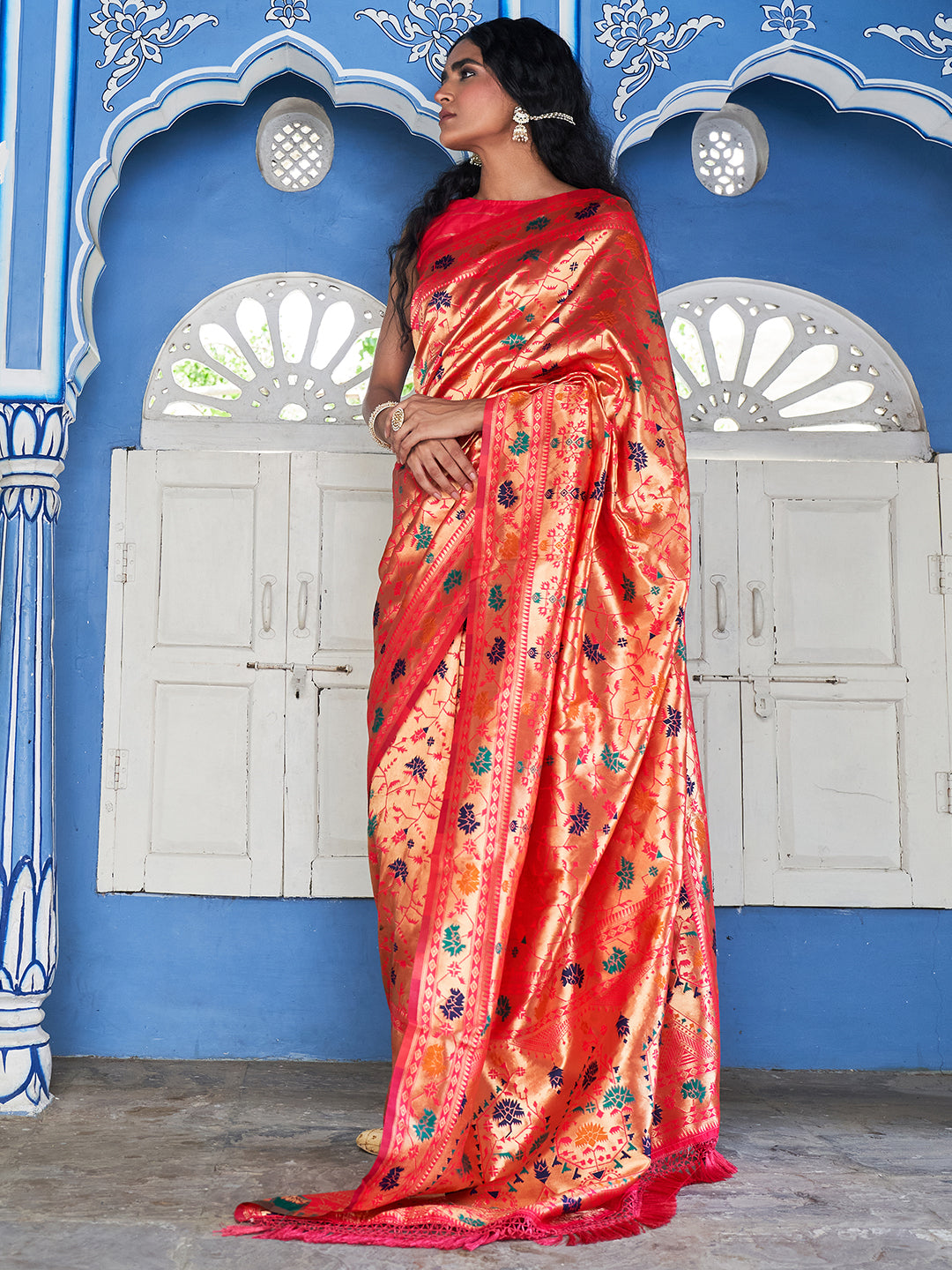 Janasya Pink Paithani Silk Woven Ethnic Motifs Paithani Silk Saree | Grocsy