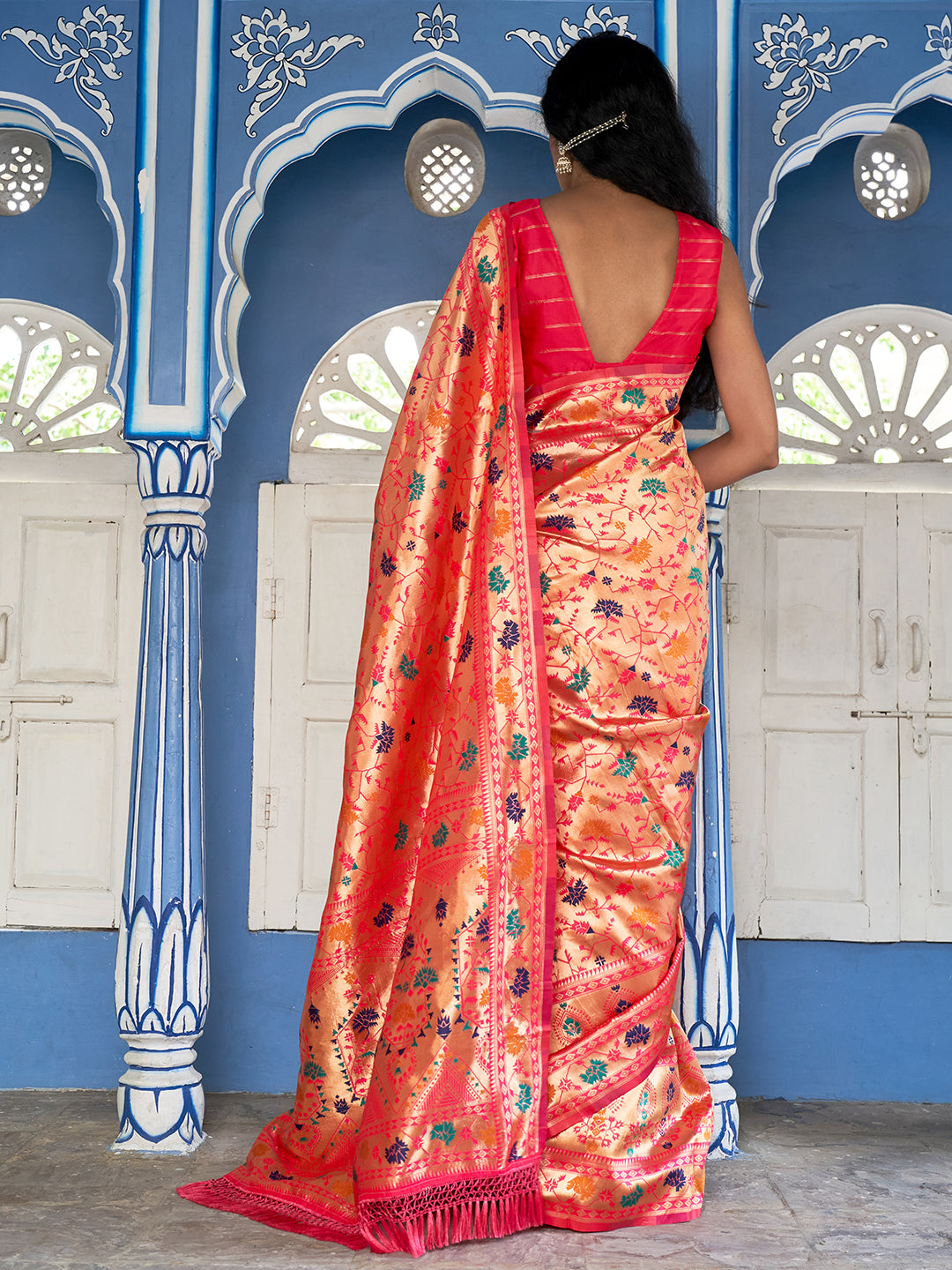 Janasya Pink Paithani Silk Woven Ethnic Motifs Paithani Silk Saree | Grocsy