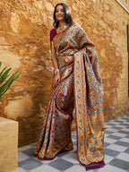 Janasya Wine Paithani Silk Woven Bagh Design Paithani Silk Saree | Grocsy