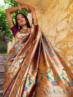 Janasya Wine Paithani Silk Woven Bagh Design Paithani Silk Saree | Grocsy