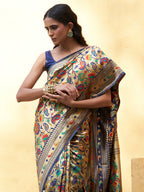 Janasya Golden Paithani Silk Woven Floral Design Paithani Silk Saree | Grocsy