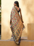 Janasya Golden Paithani Silk Woven Floral Design Paithani Silk Saree | Grocsy