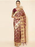 Janasya Wine Chanderi Silk Woven Paisley Chanderi Silk Saree | Grocsy