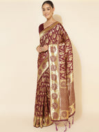Janasya Wine Chanderi Silk Woven Paisley Chanderi Silk Saree | Grocsy