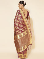 Janasya Wine Chanderi Silk Woven Paisley Chanderi Silk Saree | Grocsy