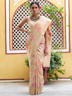Janasya Cream Chanderi Silk Ethnic Motifs Woven Design Saree | Grocsy