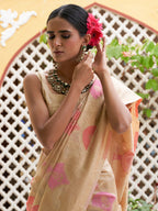 Janasya Cream Chanderi Silk Ethnic Motifs Woven Design Saree | Grocsy