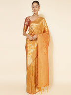 Janasya Yellow Organza Woven Ethnic Motifs Kanjeevaram Saree | Grocsy