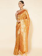 Janasya Yellow Organza Woven Ethnic Motifs Kanjeevaram Saree | Grocsy