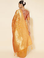 Janasya Yellow Organza Woven Ethnic Motifs Kanjeevaram Saree | Grocsy