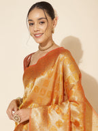 Janasya Yellow Organza Woven Ethnic Motifs Kanjeevaram Saree | Grocsy