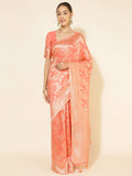 Janasya Peach Chanderi Silk Floral Woven Design Saree | Grocsy