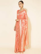 Janasya Peach Chanderi Silk Floral Woven Design Saree | Grocsy