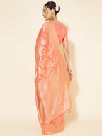 Janasya Peach Chanderi Silk Floral Woven Design Saree | Grocsy