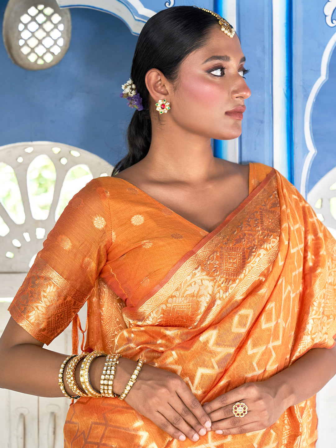 Janasya Yellow Chanderi Silk Woven Geometric Chanderi Silk Saree | Grocsy