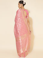 Janasya Light Pink Chanderi Silk Floral Woven Design Saree | Grocsy