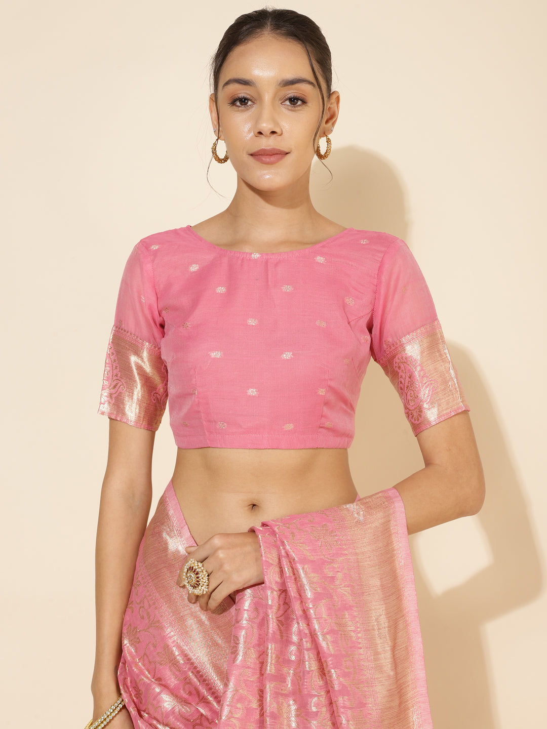 Janasya Light Pink Chanderi Silk Floral Woven Design Saree | Grocsy