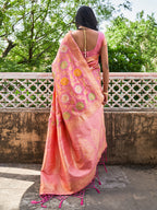 Janasya Light Pink Banarasi Silk Woven Floral Design Banarasi Saree | Grocsy
