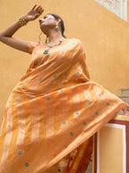 Janasya Yellow Organza Woven Leheriya Kanjeevaram Saree | Grocsy