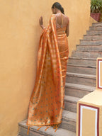 Janasya Yellow Organza Woven Leheriya Kanjeevaram Saree | Grocsy