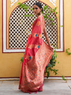 Janasya Pink Organza Woven Leheriya Kanjeevaram Saree | Grocsy