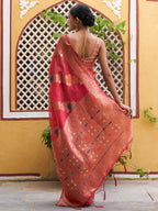 Janasya Pink Organza Woven Leheriya Kanjeevaram Saree | Grocsy