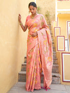 Janasya Light Pink Chanderi Silk Ethnic Motifs Woven Design Saree | Grocsy