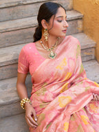 Janasya Light Pink Chanderi Silk Ethnic Motifs Woven Design Saree | Grocsy