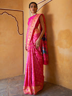Janasya Fushia Pink Paithani Silk Woven Ethnic Motifs Paithani Silk Saree | Grocsy