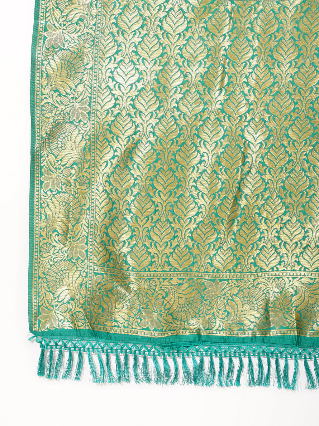 Janasya Rama Green Banarasi Silk Ethnic Motifs Woven Design Saree | Grocsy