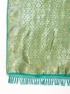 Janasya Rama Green Banarasi Silk Ethnic Motifs Woven Design Saree | Grocsy