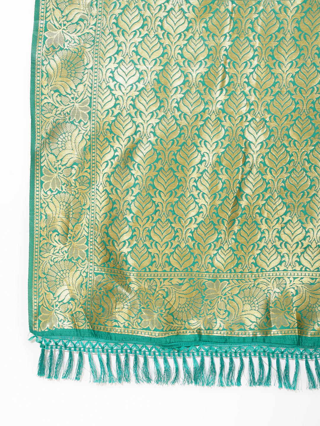 Janasya Rama Green Banarasi Silk Ethnic Motifs Woven Design Saree | Grocsy