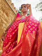 Janasya Rani Pink Banarasi Silk Ethnic Motifs Woven Design Saree | Grocsy