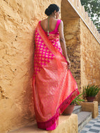 Janasya Rani Pink Banarasi Silk Ethnic Motifs Woven Design Saree | Grocsy